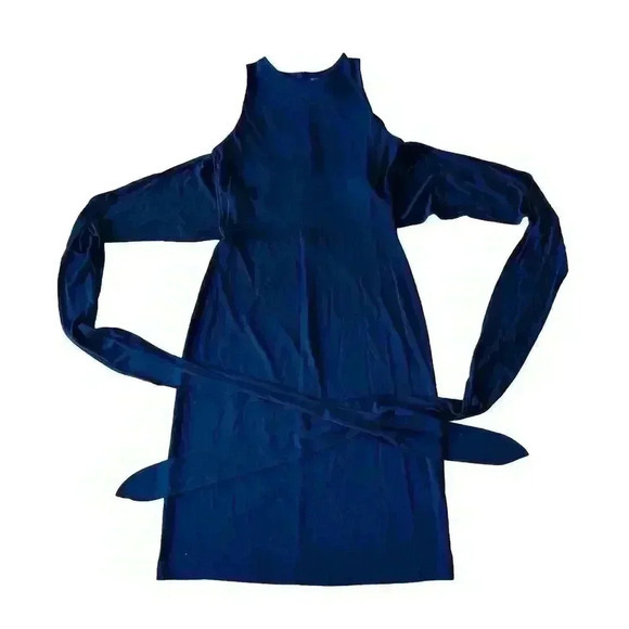 Lauren Ralph Lauren Faux Wrap Belt Midi Black Dress W/ Keyhole Back Size L - Picture 6 of 11